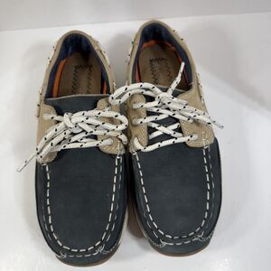 EUC Rockport Works Sailing Club Steel Toe Boat Shoes RK670 Blue/Tan Women's 6.5M